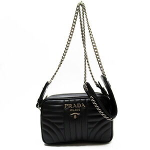 PRADA Crossbody Shoulder Bag Black Silver Leather